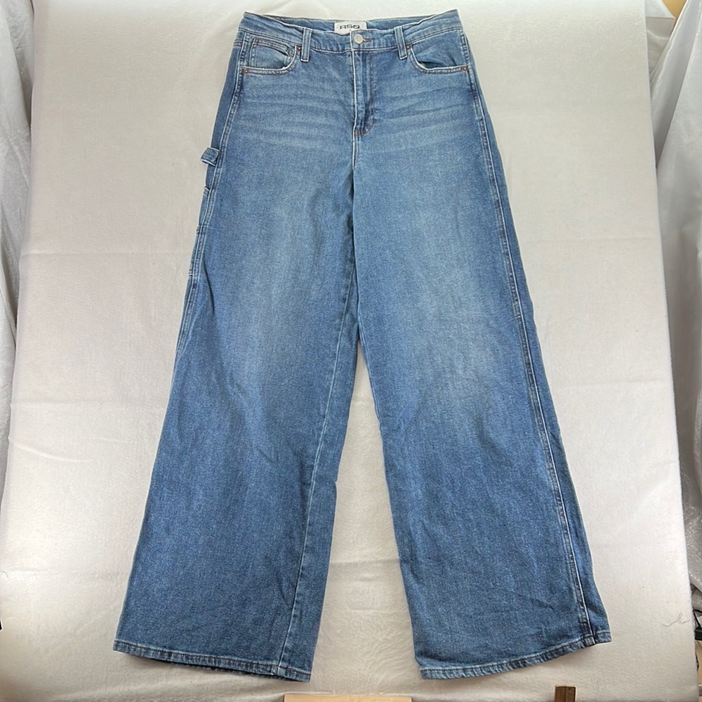 RSQ Blue Jeans Wide Leg Straight Baggy Cargo Pants High Rise Womens Size 29